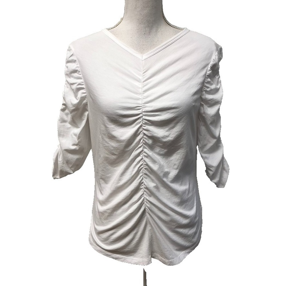 Veronica Beard Ruched Blouse Top Womens Small White Short Sleeve Comfort Office